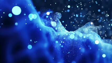 Fototapete - Blue dust particles floating like smoke create a mesmerizing atmosphere in the air, Blue dust floating in air like particles, smoke rising with dust, black background