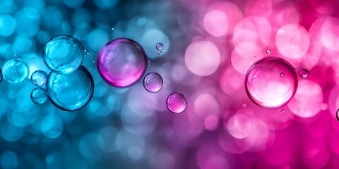 Poster - Abstract Colorful Bubbles Floating on Pink and Blue Background Macro