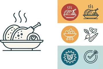 Fototapete - Chicken Tikka vector design, Chicken Tikka Logo and icon design, Set of Chicken Skewer vector design