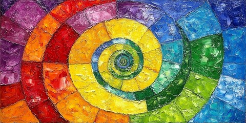 Poster - Vibrant Rainbow Spiral Abstract Oil Painting Colorful Swirl Texture Art
