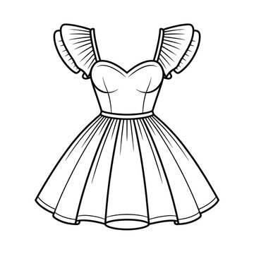 Line art design beautiful mini dress coloring page