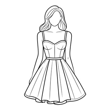Beautiful line drawing of a mini dress coloring page