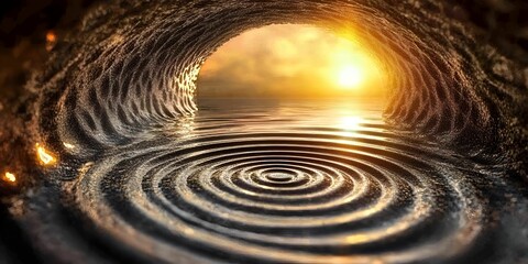 Poster - Serene Sunset View Through Ocean Cave Entrance with Ripples