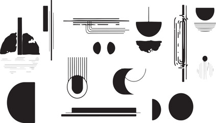 Aufkleber - A collection of abstract shapes and lines in black and white art