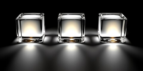 Poster - Three Illuminated Glass Cubes on Dark Background Abstract Design