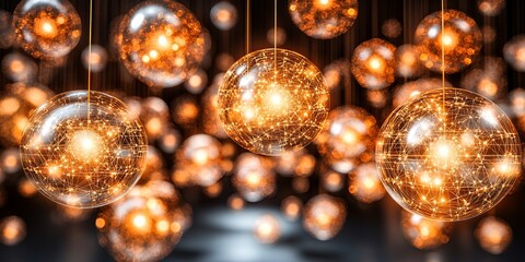 Poster - Glowing Sphere Network Lights Abstract Background Image Elegant Illuminated Orbs