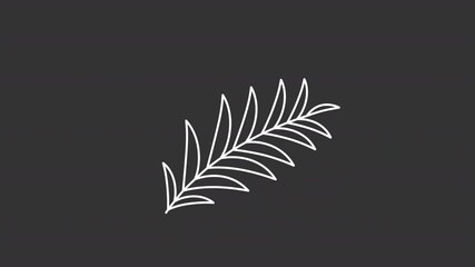 Poster - Animated palm branch white line icon. Easter holiday traditional symbol animation. Celebrating christianity triumph. Exotic plant. Isolated element on dark background. Alpha transparent video