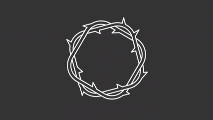 Poster - Animated crown of thorns white line icon. Prickly wreath of Jesus Christ animation. Symbol of suffering for christian values. Religion. Isolated element on dark background. Alpha transparent video