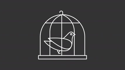 Poster - Animated pigeon in cage white line icon. Harbinger of peace captivated animation. Bird symbol of purity in christian religion. Isolated element on dark background. Alpha transparent video