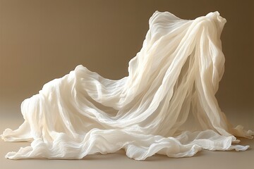 Poster - Elegant Draped Cream Colored Fabric Soft Texture Luxurious Textile Abstract Background