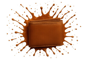 Leinwandbilder - Paint-splattered brown leather wallet highlighting artistic financial expression, positioned against transparent backdrop