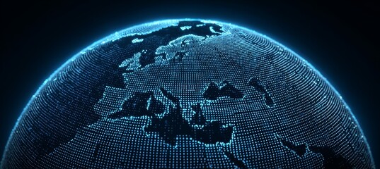 Aufkleber - Digital glowing blue world earth planet. Global information data network. Generative AI technology.