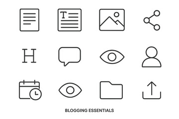 Poster - Blogging essentials icons: images, text, sharing, calendar, folder, upload