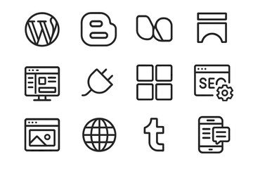 Poster - Set of blogging and web design icons on dark background