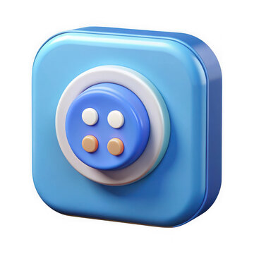 3d rendered blue rounded square icon with concentric circles and four small buttons isolated on transparent background
