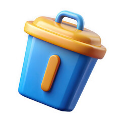 Poster - Stylized 3d rendering of a blue and orange trash can icon with a handle isolated on transparent background