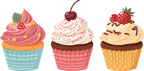 Fototapete - Set of Cupcake Illustration vector design, Cupcake Logo and icon design, Muffin vector design