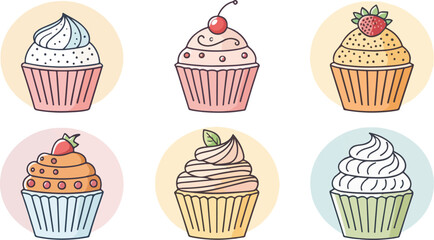 Fototapete - Cupcake Illustration vector design, Set of Cupcakes vector design, Muffin Illustration vector design