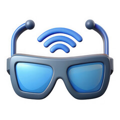Poster - Futuristic vr headset with blue lenses and wi fi signal icon isolated on transparent background
