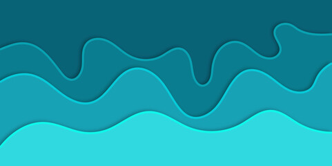 Poster - Blue 3d wavy abstract layer papercut background.
