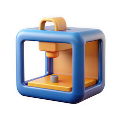 Aufkleber - Stylized 3d cartoon 3d printer with blue frame and orange interior isolated on transparent background