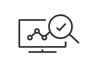 Fototapete - Analysis statistics growth graph sales data icon simple line stroke outline art graphic, audit performance check mark sign symbol thin linear on computer pc, web online kpi review checkmark image 
