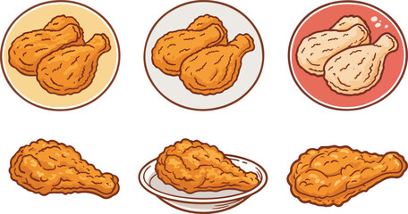 Fototapete - Set of Fried Chicken Illustration vector design, Fried Chicken Logo and icon design, Fried Chicken wings vector design