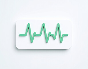 Fototapete - A minimalist 3D rendering of a vibrant green heartbeat or ECG line on a white rectangular base, set against a subtle light background. Ideal for themes of health, medicine, or vitality.