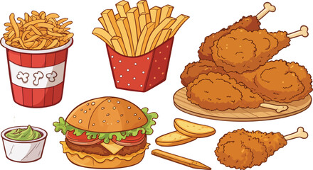 Fototapete - Fried Chicken Illustration vector design, Fried Chicken Logo and icon design, Set of Chicken fry vector design