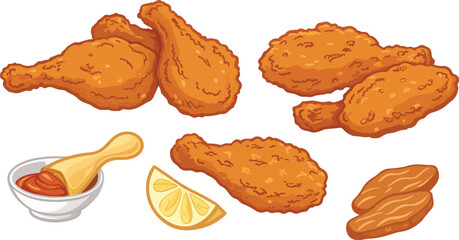 Fototapete - Set of Fried Chicken vector design in white background, Fried Chicken Logo and icon design