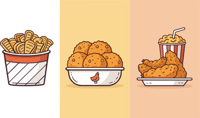 Fototapete - Fried Chicken in carton package in isolated background vector design, Set of Fried Chicken vector design