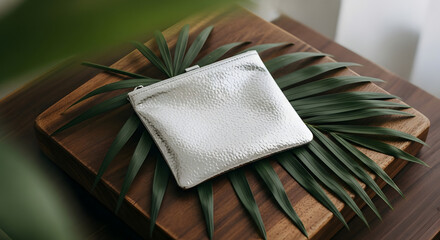 Poster - Elegance Unveiled: A sleek, textured purse rests gracefully amidst a natural setting, showcasing minimalist beauty and refined taste.