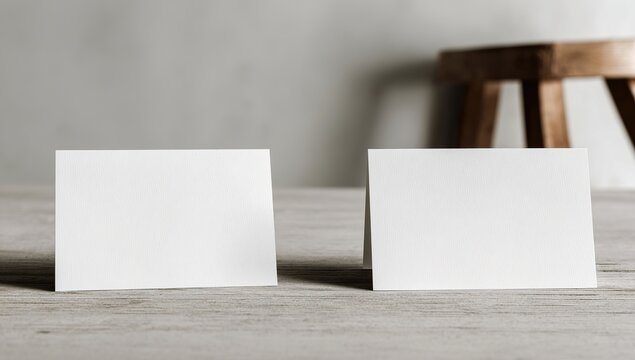 Two blank white cards in a minimalist setting. High quality