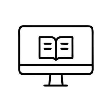 E-learning monitor displaying an open book in a minimalist design  