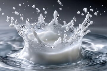 Poster - Milk splash creates dynamic water droplets in a dark setting capturing motion and fluidity