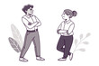 © mstmahmuda - Two people in a disagreement arms crossed and looking away from each other with stylized plants in the background