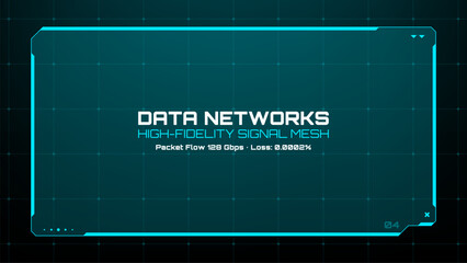 Poster - Digital hud screen displaying data networks and high-fidelity signal mesh numbers for technological interface concept.