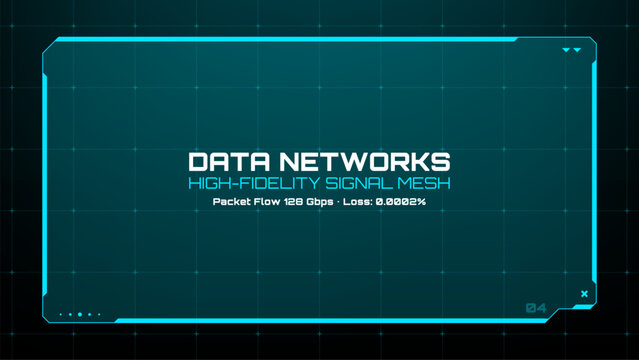 Digital hud screen displaying data networks and high-fidelity signal mesh numbers for technological interface concept.