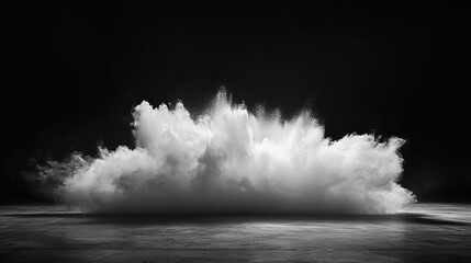 Poster - A monochrome image of a cloud of smoke or dust on a reflective surface against a dark background