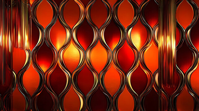 Abstract Orange and Red Wavy Pattern with Metallic Accents and G