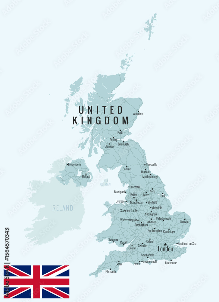 UK Map. Ultra detailed United Kingdom map with cities, main road, and ...