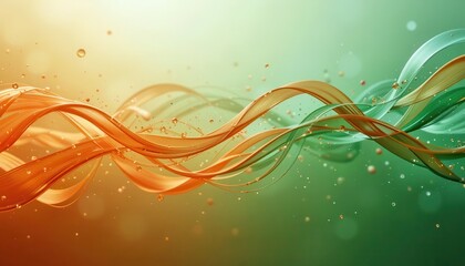 Aufkleber - Abstract design of flowing ribbons in orange and green colors with bubbles for computer backgrounds