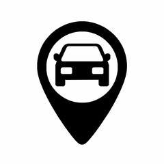 Poster - Black car icon inside a location pin illustrating transportation and navigation