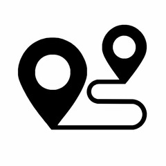 Poster - Illustrative black and white vector graphic of a route marked with two location pin symbols