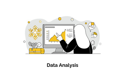 Fototapete - Female professional in business attire analyzing data on a computer screen in a modern office setting. Focus on data analysis and office workflow.