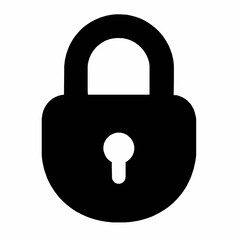 Poster - Simple black padlock icon illustrating security protection and digital safety on white background