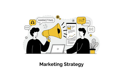 Poster - A team of energetic young professionals is gathered around a whiteboard covered in notes, collaborating and brainstorming a new digital marketing strategy in a modern office.