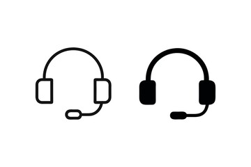 Poster - Headset Icons Two Variations Minimalist Design Customer Service Support Call Center Headphone Vectors Outline Filled Black Isolated