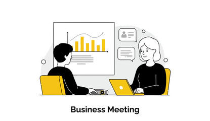 Poster - Two diverse business professionals, a man and a woman, are engaged in a productive meeting in a modern glass-walled office, discussing charts and graphs on a laptop.