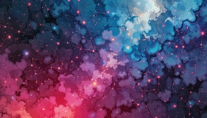 Poster - Vibrant cosmic background design for computer monitors with colorful stars and clouds